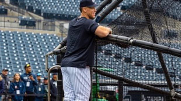 View of Aaron Judge at batting practice.